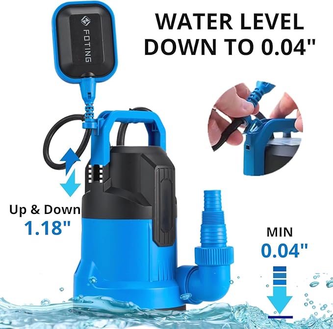FOTING 1/2HP Sump Pump, 4900GPH High Flow Clean&Dirty Submersible Water Pump with Float Switch, Thermoplastic Electric Portable Utility Pump for Pool Draining Hot Tub Garden Basement