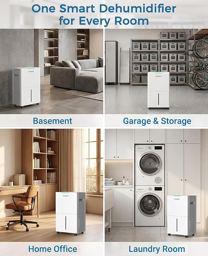4000 sq.ft Dehumidifier for Basement with Drain Hose, 45 Pint Dehumidifiers for Home, Smart Compressor Dehumidifies for Large Room, Bedroom, 3 Modes, Intelligent Humidity Control, Auto Defrost