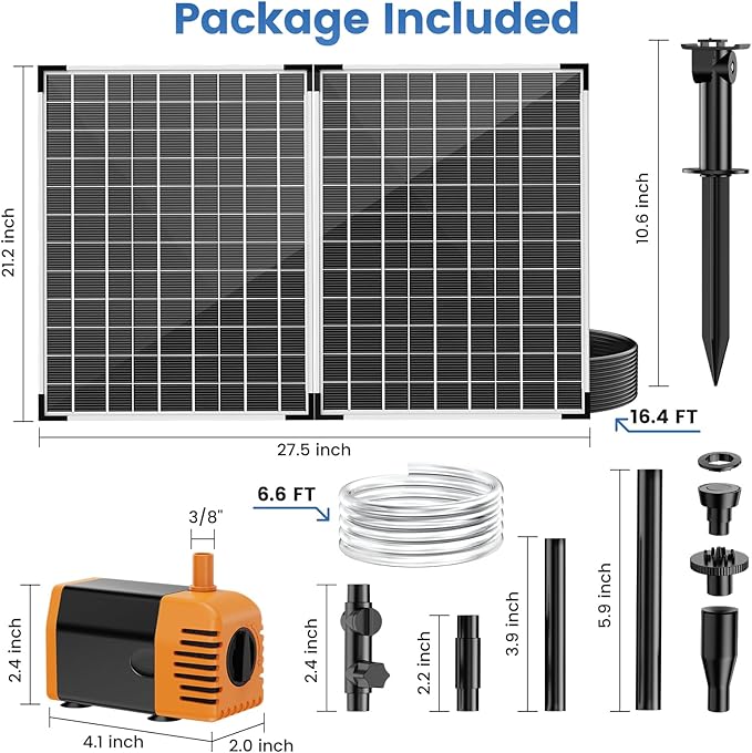 NFESOLAR 35W Solar Fountain Outdoor Pump, 280GPH Solar Pond Pump with Foldable Solar Panel, Adjustable Flow Solar Water Pump with PVC Tubing for Ponds, Garden, Waterfall, Hydroponics, Pool Used