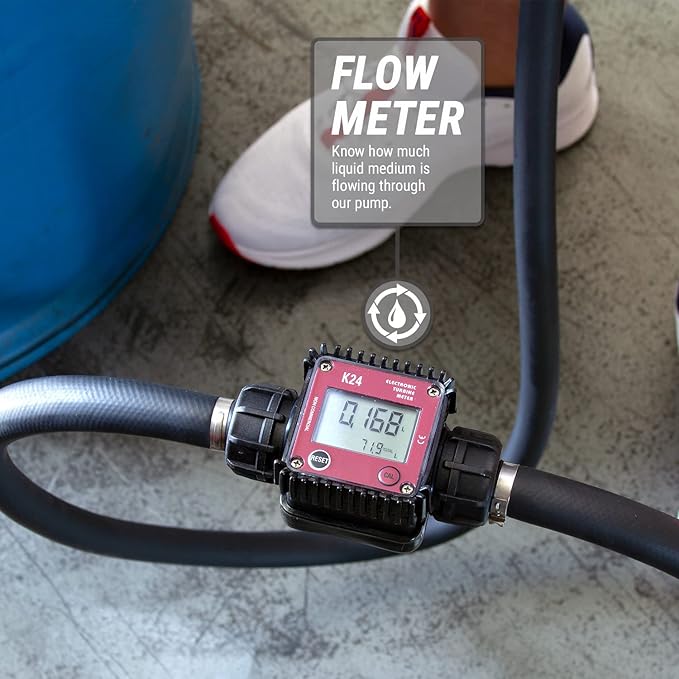 TERA PUMP TREDRUME-CH-M Telescopic Chemical Pump - Electric 55 Gal Drum Barrel Pump with Flow Meter/Ethanol/Methanol/DEF/Water (Transfer up to 4.2 GPM)