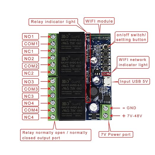 Ewelink WiFi Wireless Smart Relay Module USB 5v 4 Channel Inching Self-Lock Latched Dry Contact Remote Toggle Switch for Access Control, Garage Door,Home Automation, Compatible with Alexa Google Home