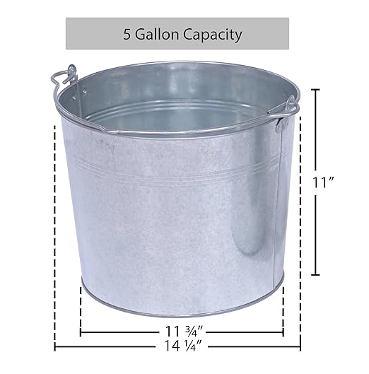 Vestil BKT-GAL-500 Galvanized Steel Bucket, 10-3/4" Depth, 5 gallon, 44 pound Capacity