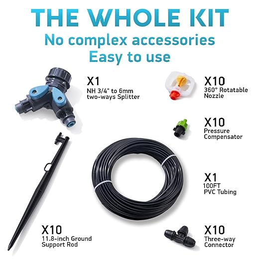 HIRALIY 360° Micro-Spray Garden Irrigation System 50FT, New Garden Watering System, Saving Water Automatic Irrigation Equipment for Patio Lawn
