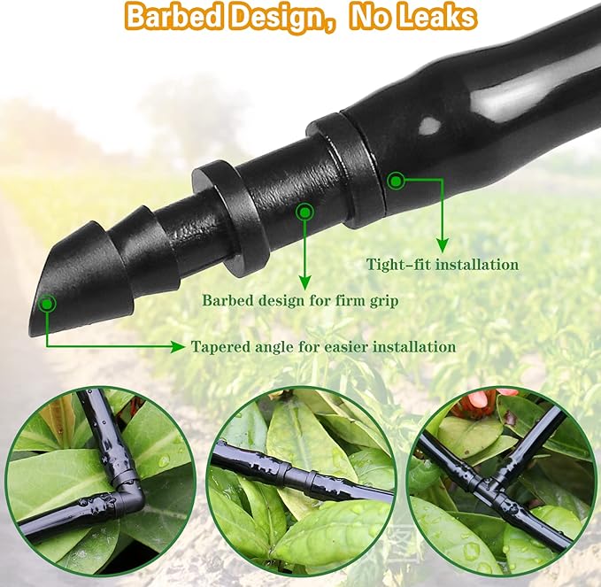 Gardrip 1/4 Inch Drip Irrigation Fittings Kit：140 Pieces Drip Irrigation Parts with Sharp End for 1/4" Irrigation Tubing Barbed Connectors for Home Garden 65 Couplings 50 Tees 10 Elbows 15 Goof Plugs