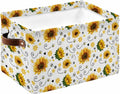 Sunflower Storage Bins Cubes Waterproof Cloth Storage Basket, Summer Botanical Farmhouse Floral Elegant Foldable Storage Bags for Shelf Clothes Storages Organizers with Handles 15x11x9.5 in 1PCS