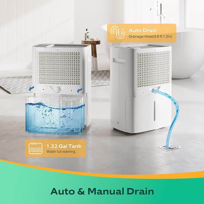 80 Pints Energy Star Dehumidifier, 5500 Sq.Ft Dehumidifier for Basement and Home, Large Room Dehumidifiers with Drain Hose & Water Tank, 24H Timer, Auto Defrost, Dry Clothes, White