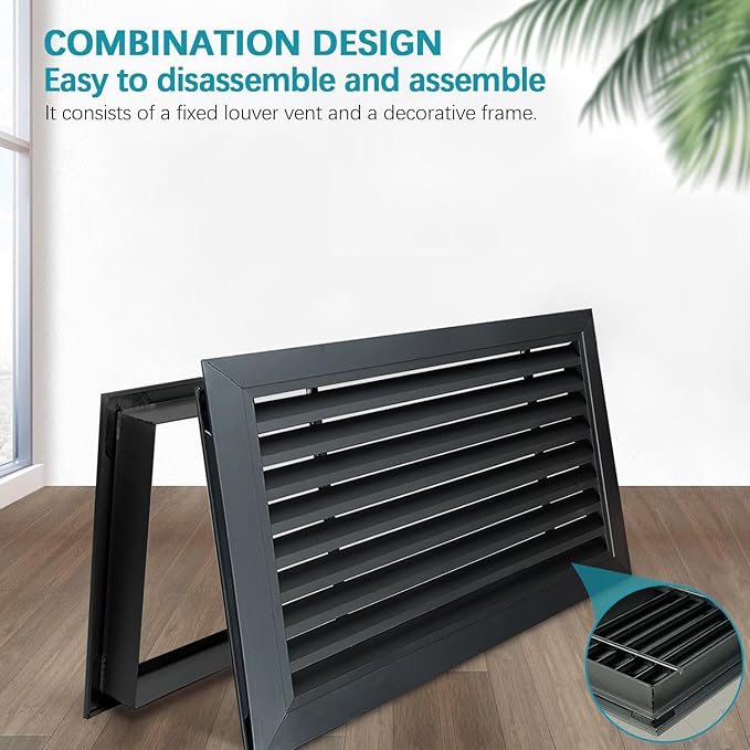 Door Louver Vent Two Sided, Door Vents for Interior Doors, Aluminum Door Air Vent Grille, Metal Louvered Door Vent, Through Door Vent for Bathroom Cabinet (Black 20 * 12in)