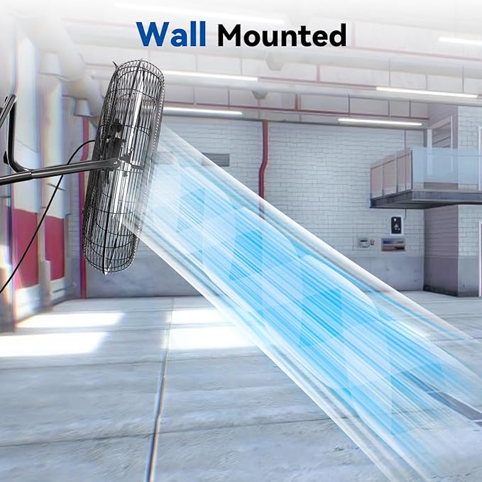 18" High Velocity Floor Fan, 3800 CFM Heavy Duty Industrial Floor Fan, 3 Speed, 360 Degree Tilt, Wall Mounted & Floor Design for Warehouse, Basement, Factory, Barn, Garage - UL Safety Listed