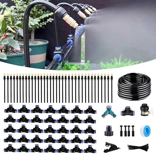 131FT Drip Irrigation Kit, Automatic Garden Watering System with Tool-Free Quick Connectors, 360° Bending Droppers & Copper Misting Nozzles for Greenhouse, Patio, Lawn & Vegetable Garden. (40M)