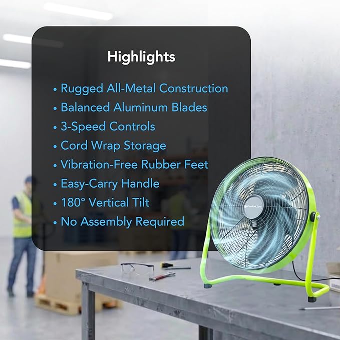 Comfort Zone 9-Inch High-Velocity Desk Fan, All-Metal 3-Speed Turbo Air Circulator with 180° Tilt, Quiet Small Table Fan for Office, Bedroom, and Home, Fully Assembled, ETL Listed