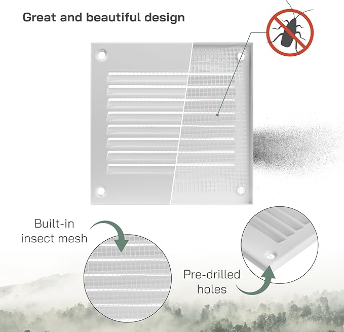 Vent Systems 4'' x 4'' Inch (Overall Dimensions) - Pack of 10 - White Air Vent Cover - Metal Air Return Grill with Built in Guard Screen Mesh - HVAC Ducting Vent Duct Cover for Interior, Exterior Use