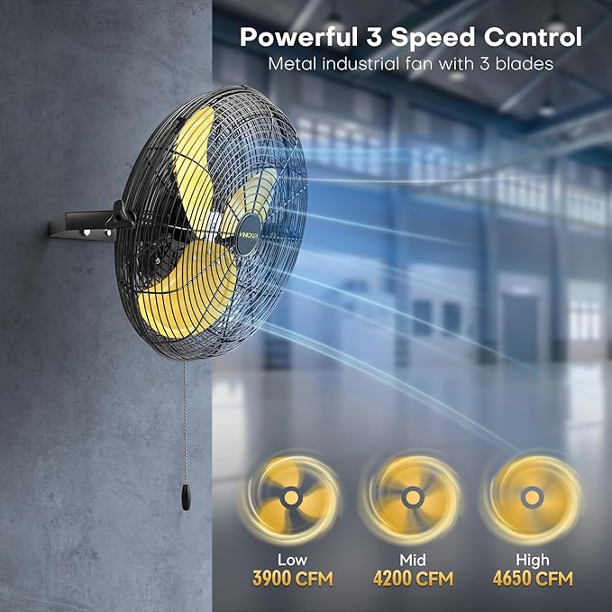 VINICAYA 18 Inch Industrial Wall Fan, 4800 CFM Metal Wall Mount Fans with Poweful Motor, 3 Speed, Heavy Duty Fan Indoor for Covered Patio, Greenhouse, Gazebo, and Garage, UL Listed