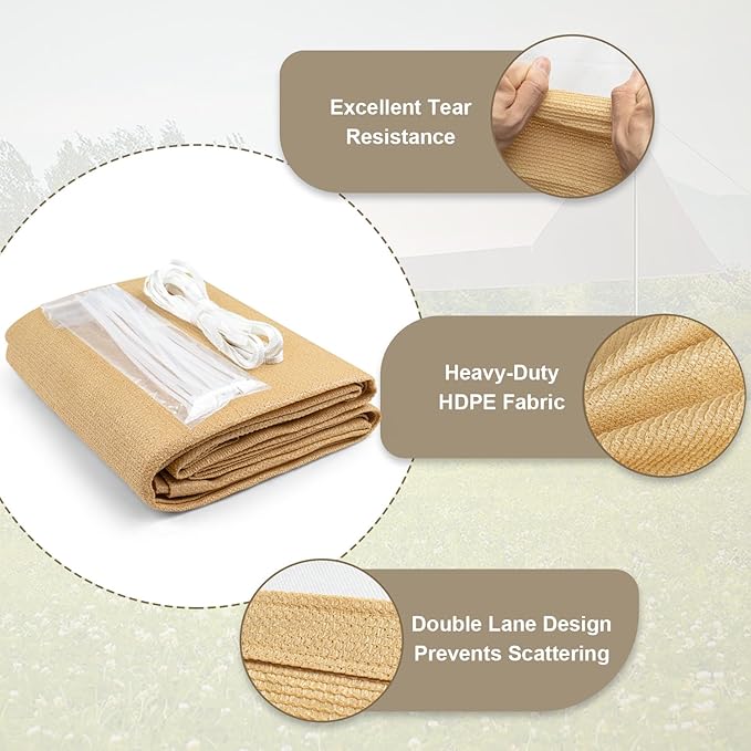 LOVE STORY 6x8 FT Sun Shade Cloth 95% UV Protection Pergola Shade Cover HDPE Material Outdoor Shade Tarp with Grommets for Patio Porch Pergola Outside, Sand