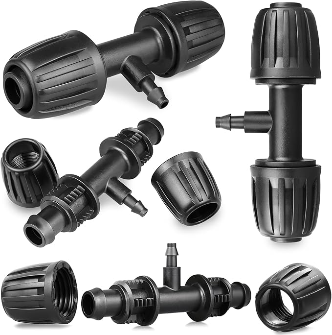 Gardrip Drip Irrigation Fittings for 1/2 Inch to 1/4 Inch Tubing Reducing Tee：1/2" (1/2" ID x 0.65" OD) to 1/4" Drip Line Anti-drop Locked Nut Barbed Reducer Tee Connectors (12 Pack)