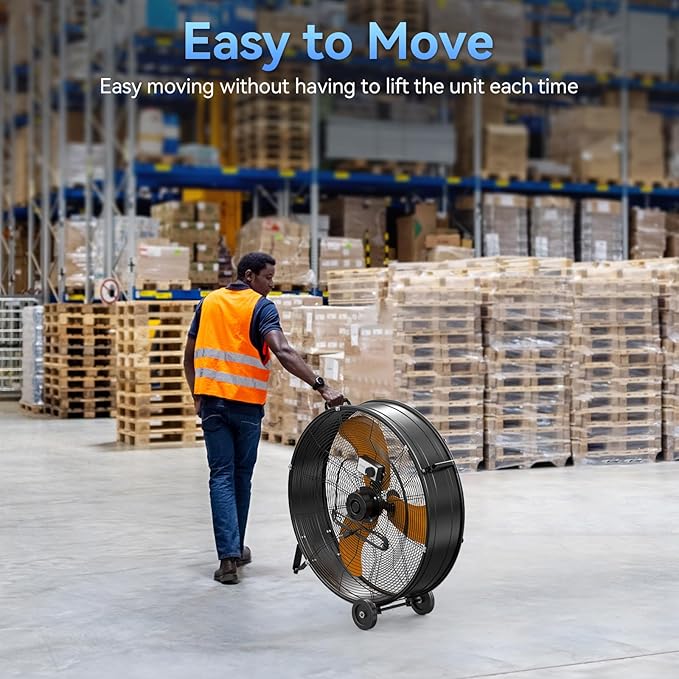 CCGIRU 30 Inch Industrial Drum Fan, 14000 CFM 3-Speed High Velocity Barrel Floor Fan, Heavy Duty for Warehouse, Workshops, Garage, Factory - UL Safety Listed