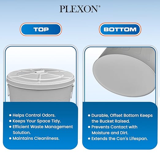 Plexon 20 Gallon Metal Trash Can with Lid Outdoor Large Trash Bin Steel Garbage Can for Garage Patio Farmhouse Bucket Bird Seed Storage Can Heavy Duty Round Container, Gray 2 Pack