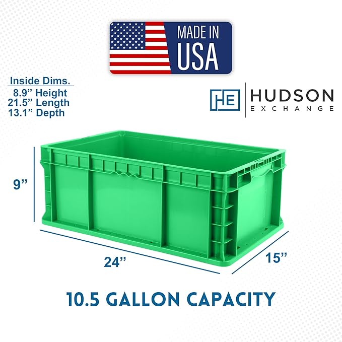 Hudson Exchange 24 x 15 x 9" (3 Pack, 10.5 Gallon) Straight Wall Handled Storage Container Tote, Green