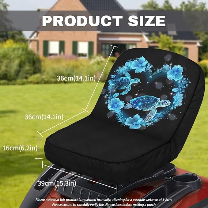 Blue Sea Turtle Riding Lawn Mower Seat Cover for Tractor Accessories, Lawnmower Parts Compatible with Kubota, Lawn Tractor Seat Cover,Mower Seat Cushion