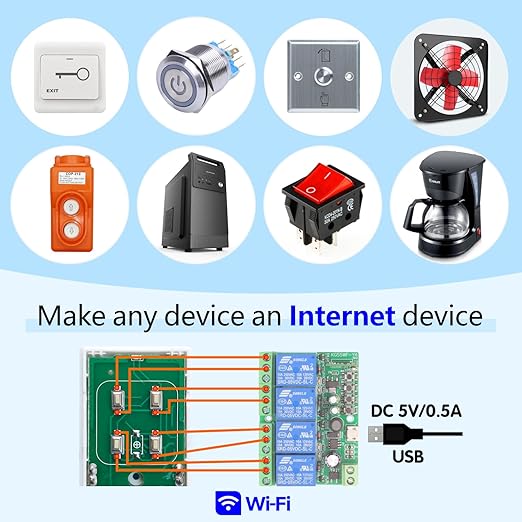 DieseRC 4 Channels WiFi Smart Switch with Bluetooth Transmitter, DC 5V 12V 24V 36V Passive Output Relay Module Ewelink APP WiFi Control Compatible with Alexa/Google Home, Inching/Self-Locking Switch