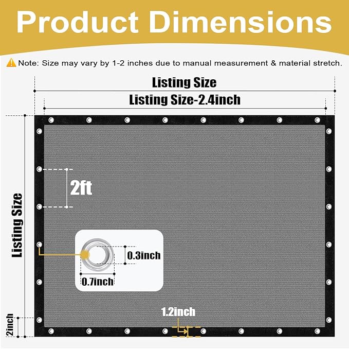 Shade&Beyond Customized Size 90% Sun Shade Cloth with Grommets, 06' X 12' Pergola Shade Cover Canopy, Mesh Tarp Sun Screens for Patio, Outdoor, Garden, Backyard, Light Gray, GN09