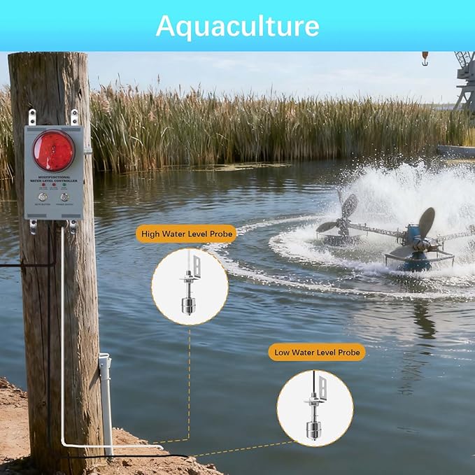 Professional Water Level Alarm, High/Low Liquid Detector with Dual Probes, 120dB Adjustable Audible/Visual Alarm, 33FT Cable, All-Metal, Industrial Water Overflow for Tanks/Sump Pool/Ship Holds/Well