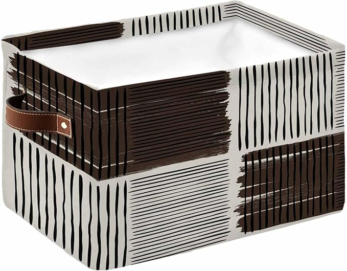 Black Striped Storage Bins Cubes Waterproof Cloth Storage Basket, Farmhouse Stripes Modern Abstract Art Foldable Storage Bags for Shelf Clothes Storages Organizers with Handles 15x11x9.5 in 1PCS