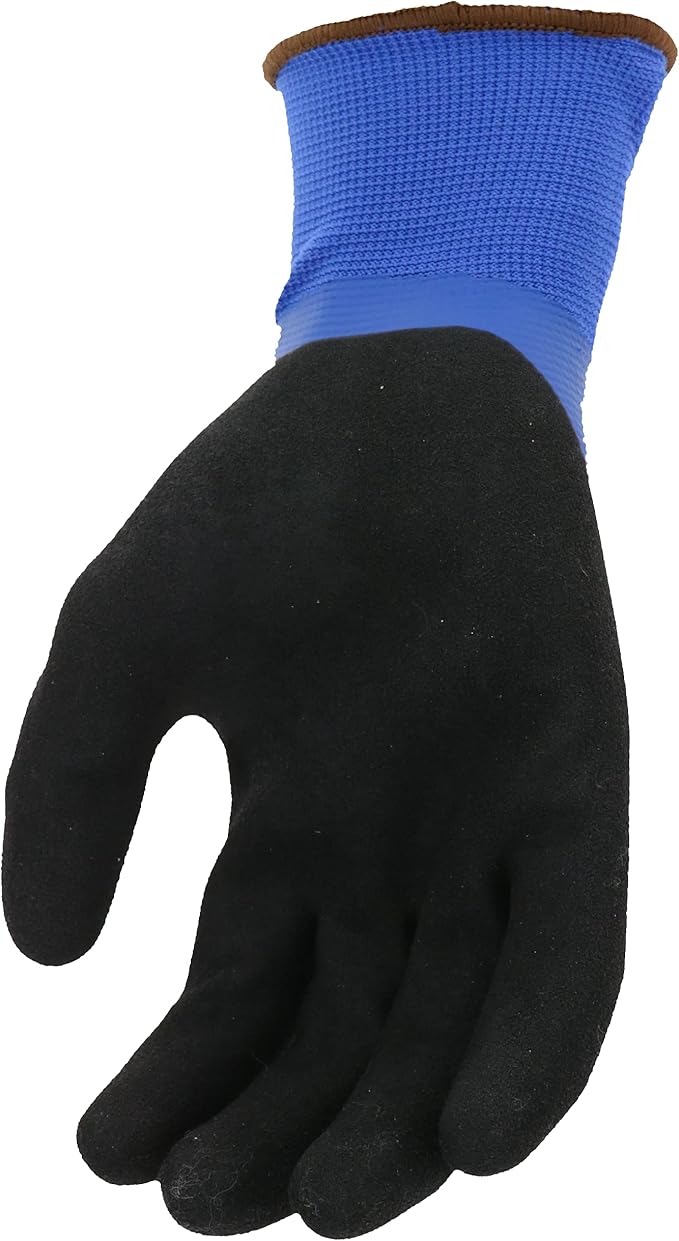 MUD Cobalt Blue H2O Double Dipped Full Latex Coated Palm Garden Work Gloves, Waterproof, Durable, Micro Surface Palm