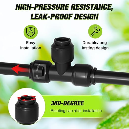 Bonviee 1/4 Inch Push-to-Connect Tee Connectors, 24 Pack Drip Irrigation Fittings for Drip Irrigation System, Durable & Easy to Install for Lawn, Raised Bed Gardens, Greenhouse