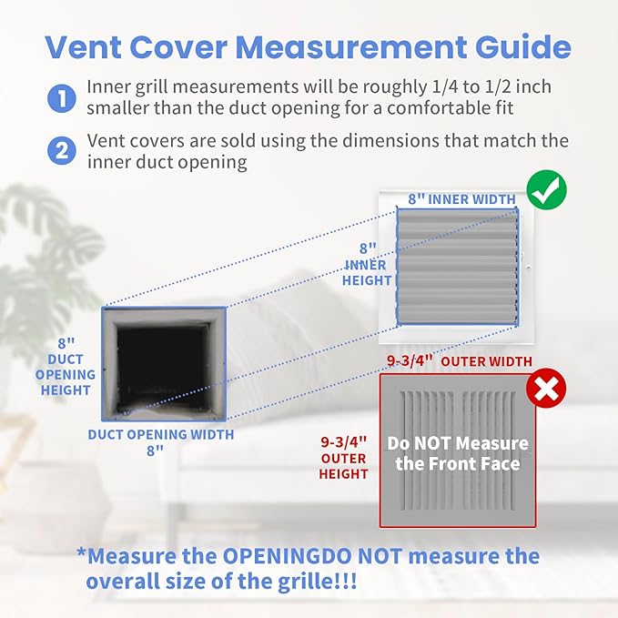 8 x 8 Inch [Duct Opening] Air Vent Covers for Wall or Ceiling - High Airflow 2 Way Steel Ventilation - Adjustable Wall/Ceiling Register, 9-3/4 Inch x 9-3/4 Inch [Overall Dimensions]