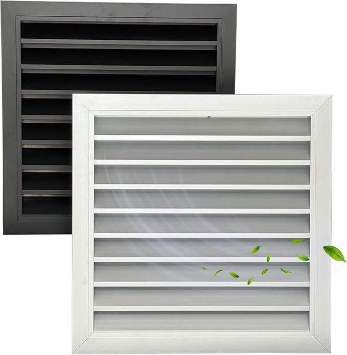 Byson 8"x 8" Aluminum Black Gable Vent - MaxShield Series Anodized Louvered Vent - Weatherproof Louver Air Vent Grille with Steel Mesh - HVAC, Attic, Container and Shed Vent