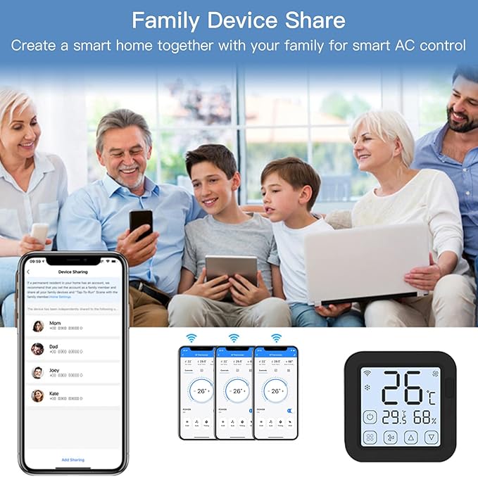 Smart WiFi IR Conditioner Controller with LCD Display App Control Temperature Humidity Sensor Monitor Compatible with Home for Mini Split Portable AC