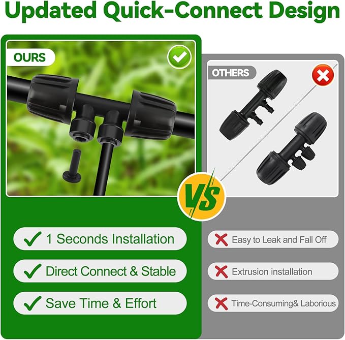 Kalolary 10PCS 1/2'' to 1/4'' Barbed Tee Quick Connector, Push-to-Fit Drip Irrigation Fittings Anti-Leak Locked Splitter Fitting for Irrigation Tubing with 4-Way Connector& 4 Plugs