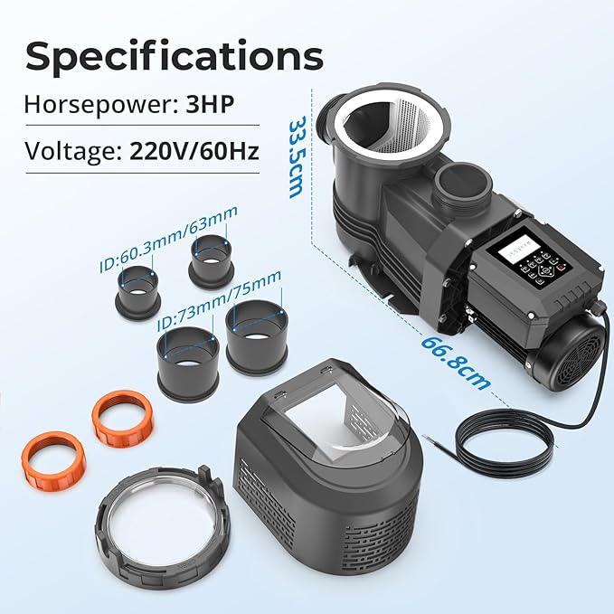 Variable Speed Pool Pump 3 HP, 220V-240V Inground Swimming Pool Pump with Timer, High Flow 11359 GPH Energy-Efficient Self Priming Above Ground Pool Pumps with Filter Basket