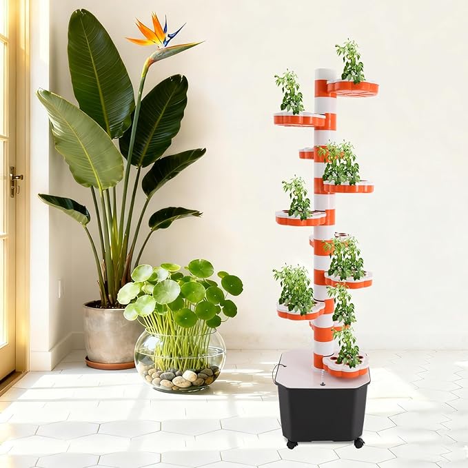 80 Pots Hydroponic Grow Tower 10-Tier Vertical Hydroponic Gardening Tower System Indoor Garden Kit w/Automatic Watering 7.93 Gal Tank 15W Pump (11.89 Gallons Water Tank)