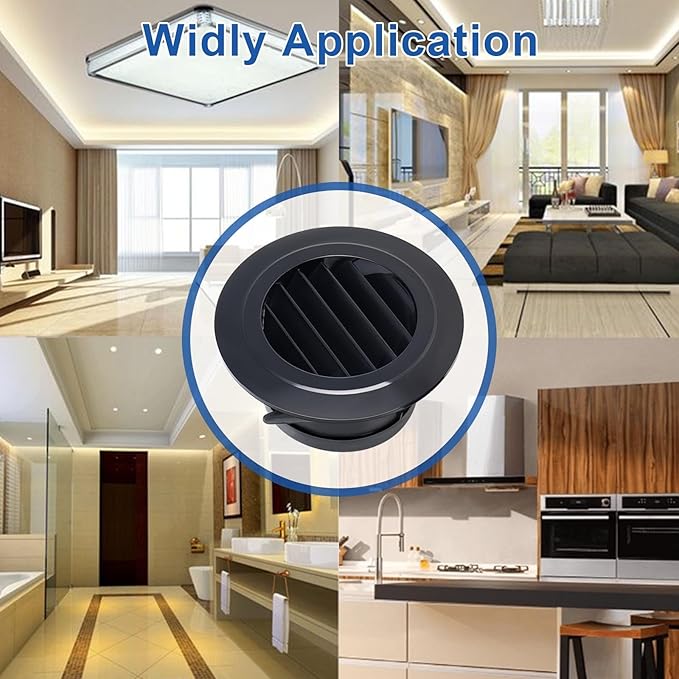 Wadoy 4 Inch Soffit Vent for Exhaust Fan with Built-in Mesh Screen, Black Round Soffit Exhaust Vent Cover 4 Pack ABS Louver Grille Cover, Eve Dryer Vents for Bathroom Office Kitchen Exhaust Fan
