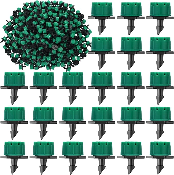 Yaocom Sprinkler Irrigation Drippers, 1/4 Inch Barbed Drip Emitter, 360 Degree Watering Adjustable Suitable Anti-Clogging Drippers for 4mm/7mm Garden Watering Tubing System (Dark Green,400 Pcs)