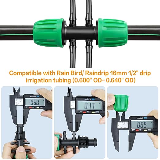 Gardrip Barbed Tee 1/2 Inch to 1/4 Inch Irrigation Tubing: Locked Barbed Reducing Tee 6-Way Adapter Anti-Drop Irrigation Fittings for Splitting 1/2" to 1/4" Drip Line System Parts (12 Pack)