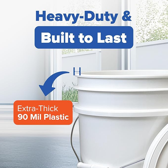 ePackageSupply 5 Gallon Bucket - Food Grade Bucket with Airtight Gamma Seal Screw-On Lid, BPA-Free, Heavy-Duty 90 Mil HDPE Plastic, Bulk Storage, Durable Container, Made in USA, White/Red, 3 Packs