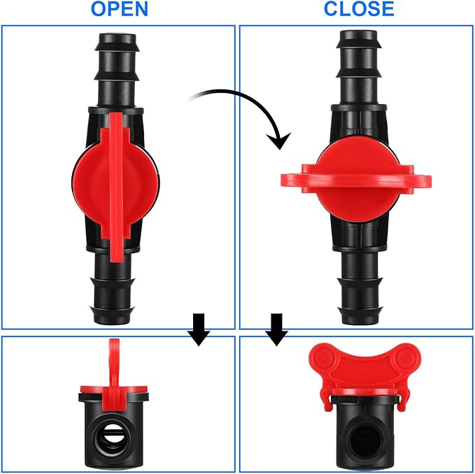 Boao Drip Irrigation Switch Valves - 1/2 Inch Double Male Barbed Valve - Manual Adjustment with Red Handle Top(8)