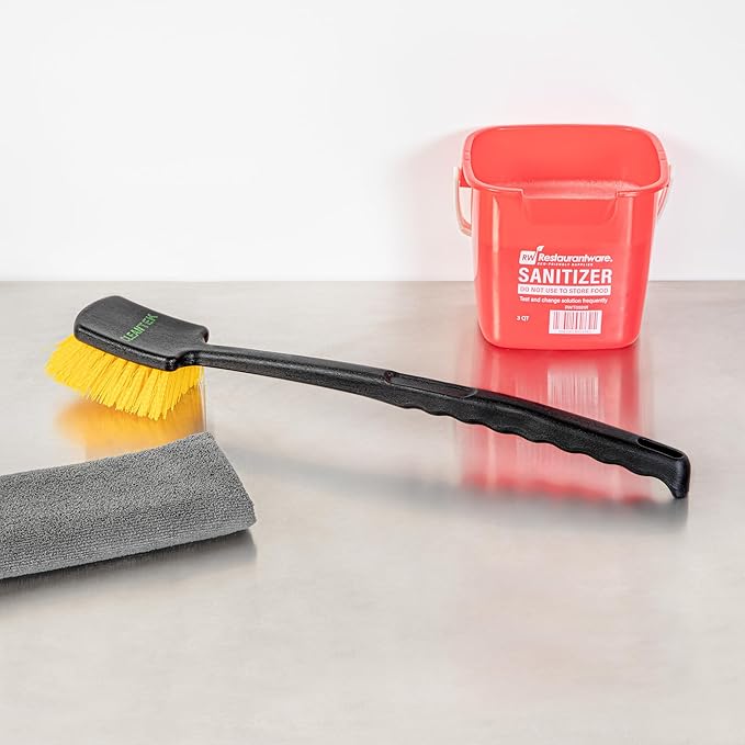 Restaurantware Scrub Brush 4 Count of 20 Inch Long Handled Scrubbing Brush, Ergonomic Design, Stiff Yellow Plastic Bristles, for Commercial Kitchen, Restaurant Or Home