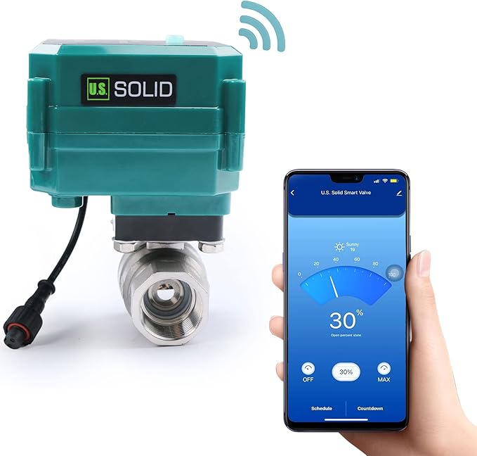 U.S. Solid 3/4" Smart Motorized Ball Valve - Remote App Mobile Control NSF Certified 304SS Electrical Ball Valve with Manual Switch, 5V DC USB Connection