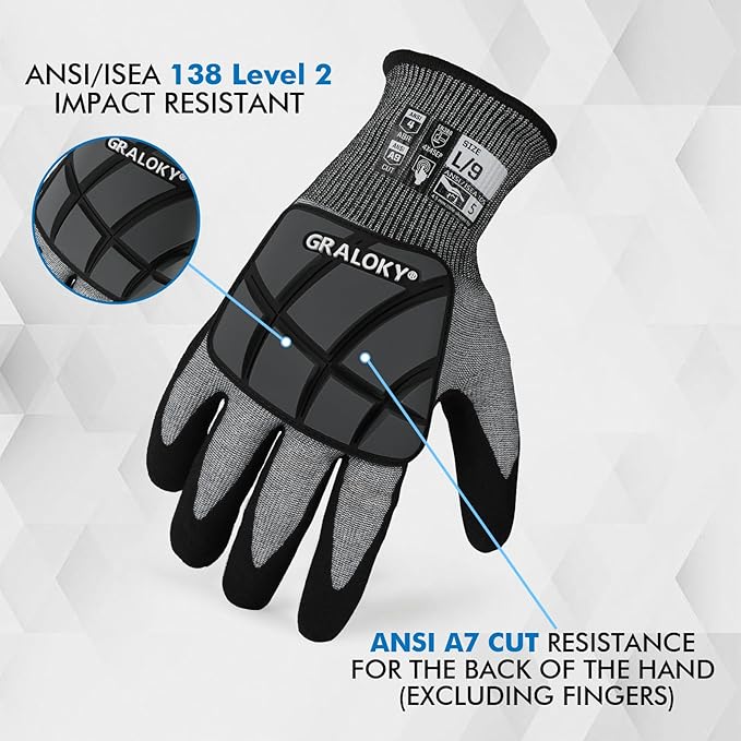 Safety Work Gloves, Level 5 Puncture Resistant, A9 Cut Resistant Gloves, Impact Gloves, Heavy Duty Work Gloves