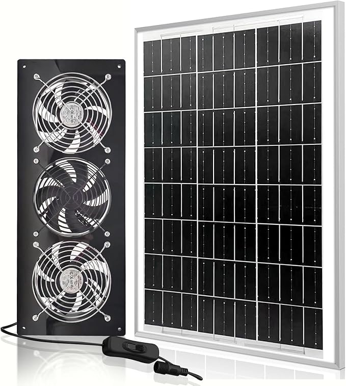 Solar Exhaust Fan,25W Solar Panel with 3PCS Ventilation Fans Kit,Solar Powered Fan for Shed,Chicken Coop,Attic & Greenhouse Intake or Exhaust Air,3500RPM, 15FT Cord,IP67 Waterproof