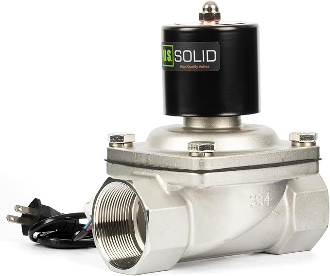 U.S. Solid Smart WiFi Stainless Steel Solenoid Valve, 2", 110V AC, Normally Closed, App Remote Control for Irrigation & Automation