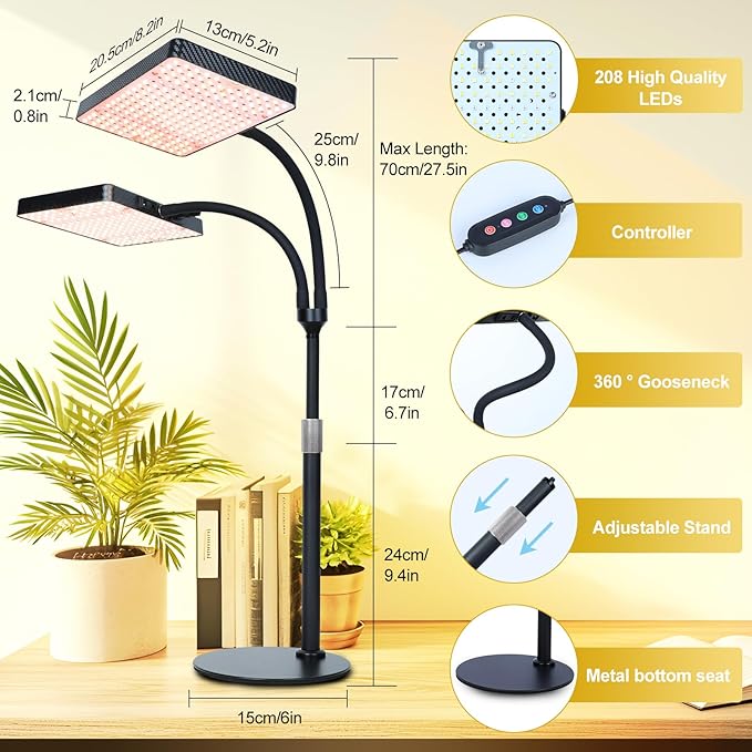 FRGROW 2026 2Head Tabletop Grow Lights for Indoor Plants, Seed Starting, Bonsai, 50 Watt Power Draw, Big Coverage and Bright Enough, Like A Small Sun for Your Jungle, 16"-24" Height Adjustable