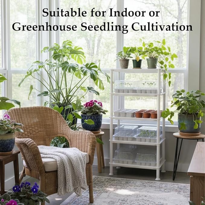 RooTrimmer 5-Tier Seed Starter Trays, Plant Stand, with Bottom-Watering Design–Shelf for Indoor Outdoor Seedling Sprouting Greenhouse, Space-Saving for Small Cell Trays & Nursery Pots, White