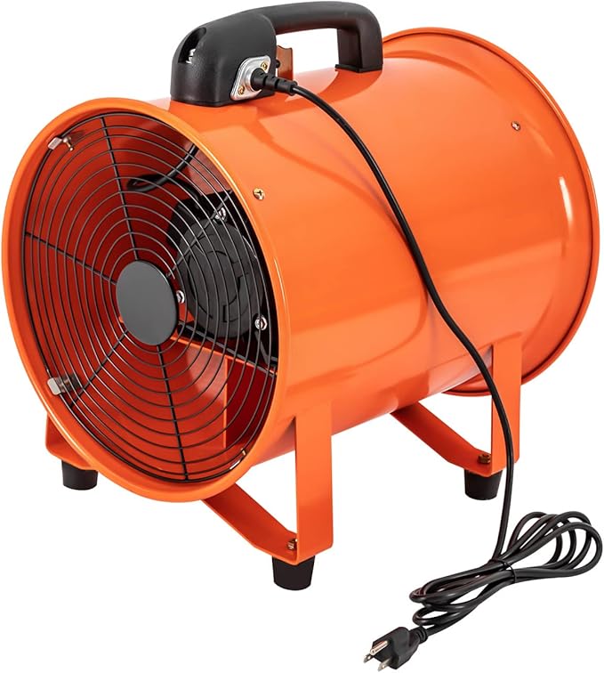 Utility Blower Exhaust Fan, 12 Inch Heavy Duty Cylinder Axial Fan with 16 ft / 5 m Duct Hose 3300RPM High Velocity Low Noise Extraction and Ventilation Fan for Crawl Spaces, Attics, Basements