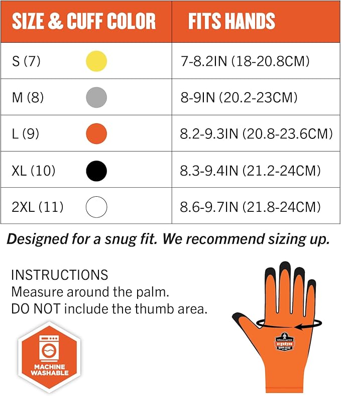 Ergodyne ProFlex 7551 Waterproof Winter Work Gloves, Cut Resistant ANSI A5, Sandy Nitrile Coated Palms, Thermal Fleece Lining, Orange