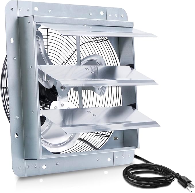 14 Inch Shutter Exhaust Fan, Vent Fan with Power Cord Wall-Mount, High Speed 1520CFM for Garages, Attic, Shops, Greenhouse