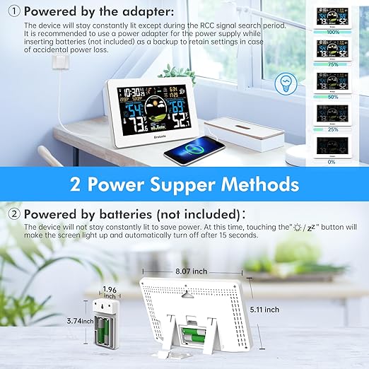Weather Station Wireless Indoor Outdoor, Digital Thermometer, 7.5'' VA Display Home Weather Stations, Accurate Temperature Humidity Gauge with Weather Forecast, Atomic Clock,White